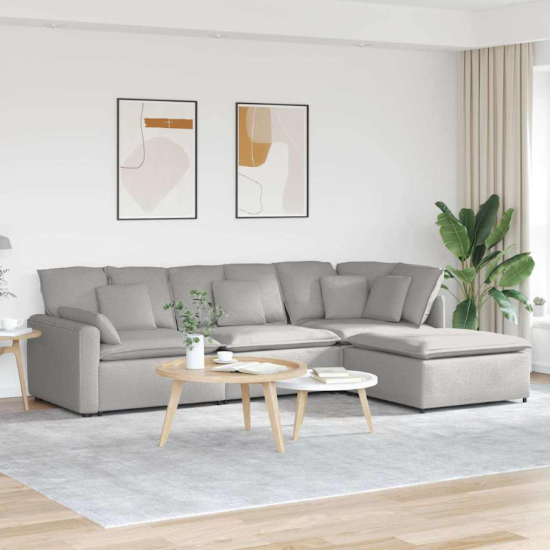 Modulares Sofa mit Fußhocker Kissen Stoff Wolkengrau