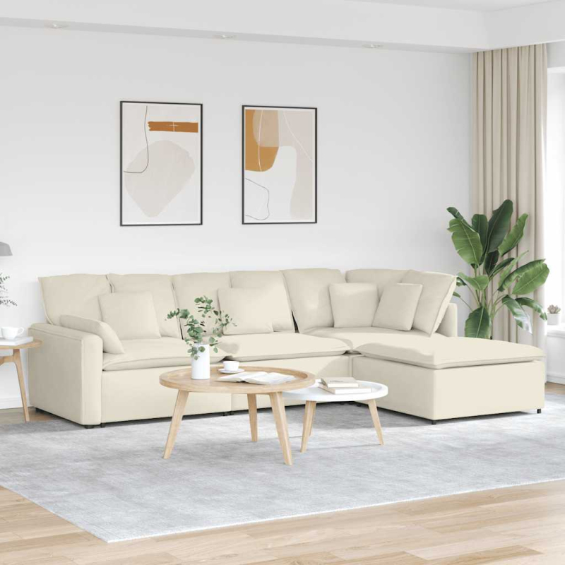 Modulares Sofa mit Fußhocker Kissen Samt Cream