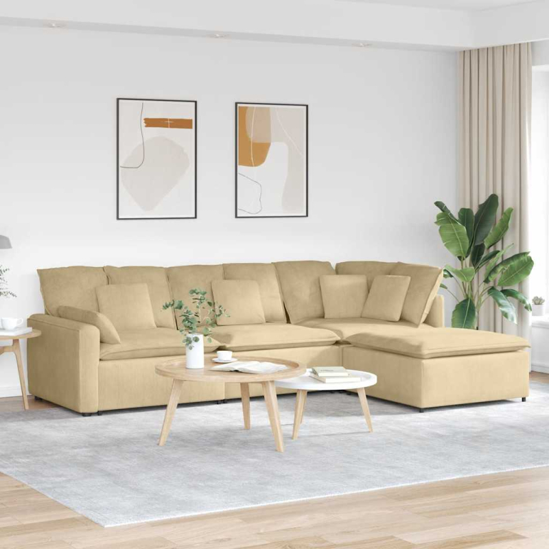 Modulares Sofa mit Fußhocker Kissen Cordstoff Hellgrün Grau