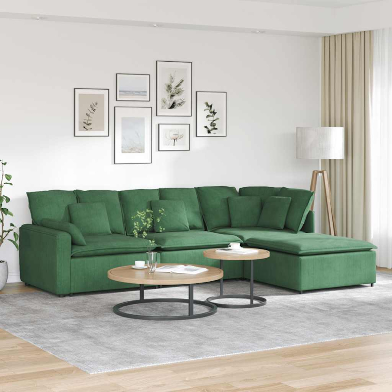 Modulares Sofa mit Fußhocker Kissen Cordstoff Dschungelgrün
