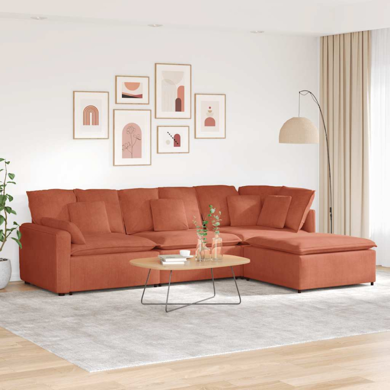 Modulares Sofa mit Fußhocker Kissen Cordstoff Rot Orange