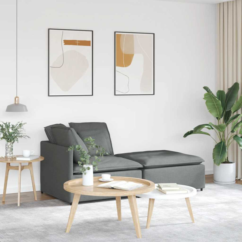 Modulares Sofa mit Fußhocker Kissen Stoff Dunkelgrau