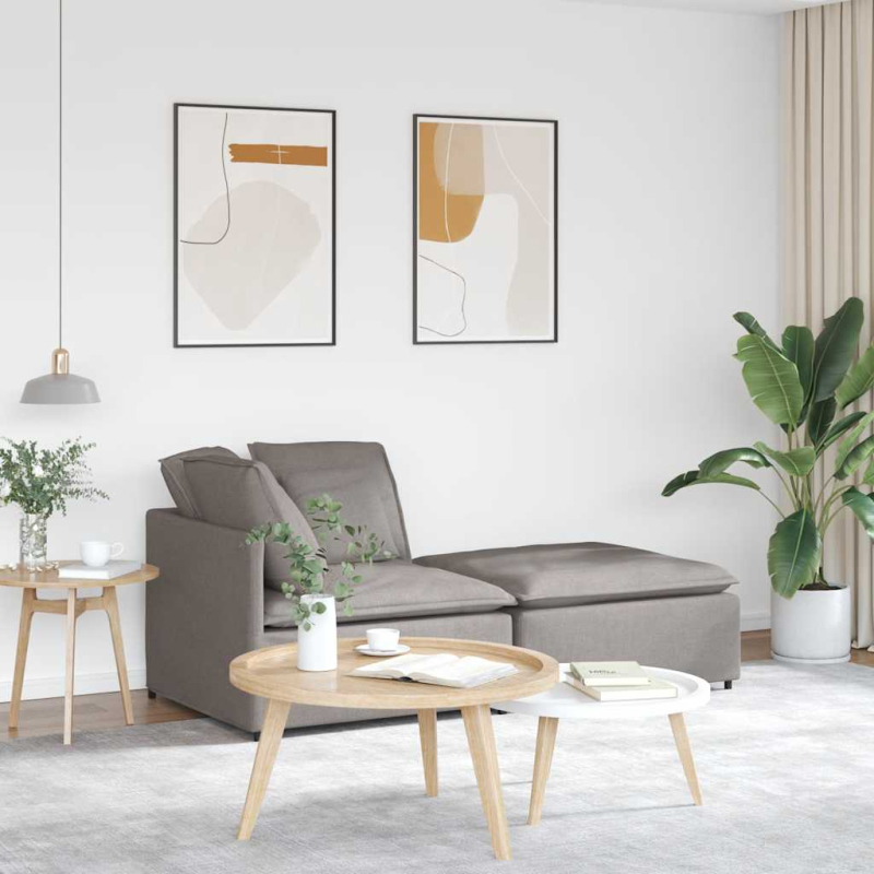 Modulares Sofa mit Fußhocker Kissen Stoff Taupe
