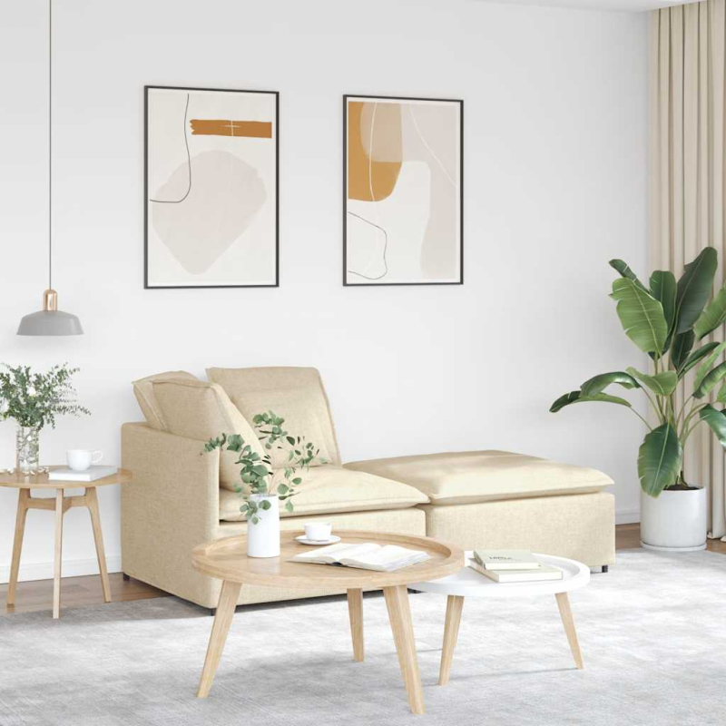 Modulares Sofa mit Fußhocker Kissen Stoff Creme