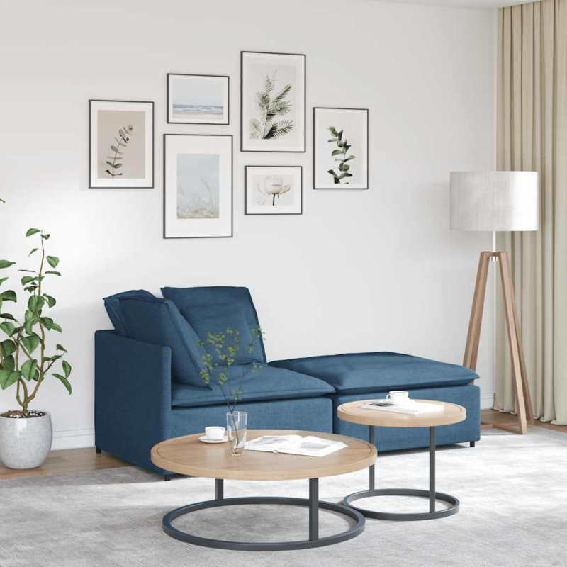 Modulares Sofa mit Fußhocker Kissen Stoff Blau