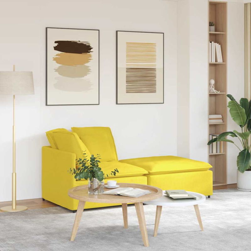 Modulares Sofa mit Fußhocker Kissen Stoff Hellgelb