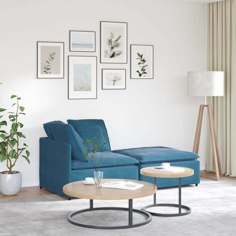 Modulares Sofa mit Fußhocker Kissen Samt Blau