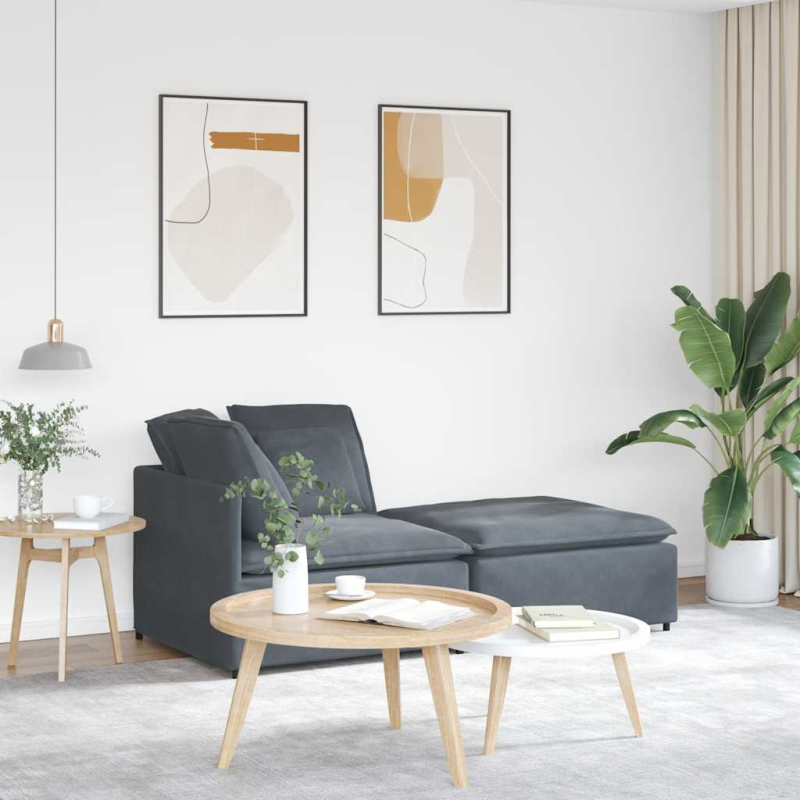 Modulares Sofa mit Fußhocker Kissen Samt Dunkelgrau