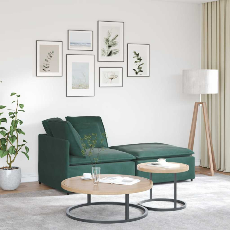 Modulares Sofa mit Fußhocker Kissen Samt Dunkelgrün