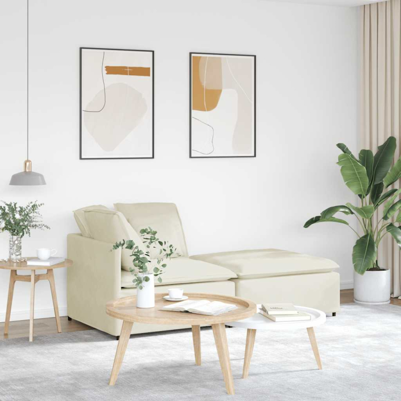 Modulares Sofa mit Fußhocker Kissen Samt Cream