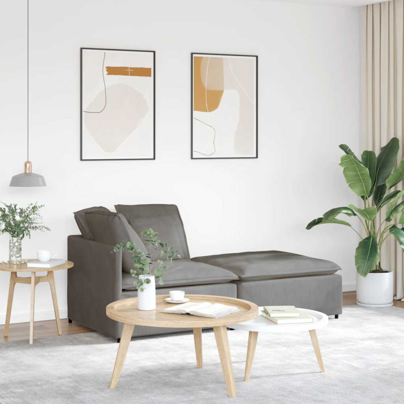 Modulares Sofa mit Fußhocker Kissen Cordstoff Hellgrau
