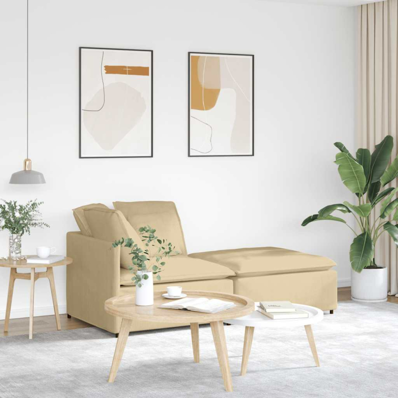 Modulares Sofa mit Fußhocker Kissen Cordstoff Hellgrün Grau