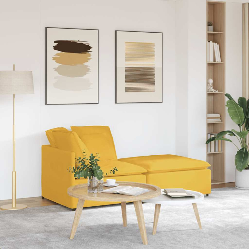 Modulares Sofa mit Fußhocker Kissen Cordstoff Hellgelb