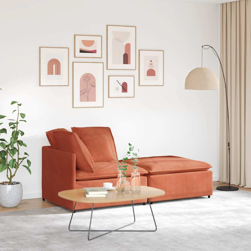 Modulares Sofa mit Fußhocker Kissen Cordstoff Rot Orange