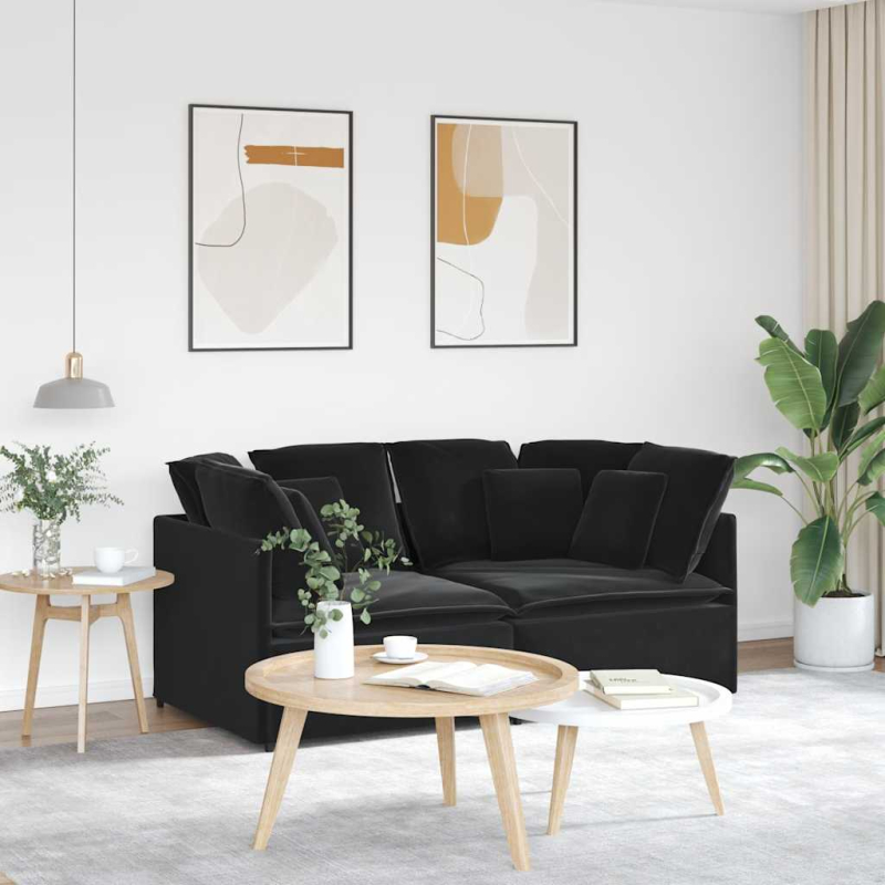 Modulares Sofa mit Kissen Samt Schwarz