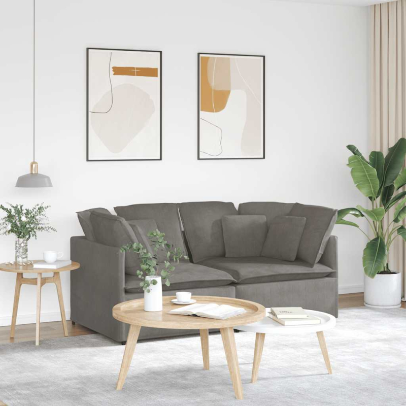 Modulares Sofa mit Kissen Cordstoff Hellgrau