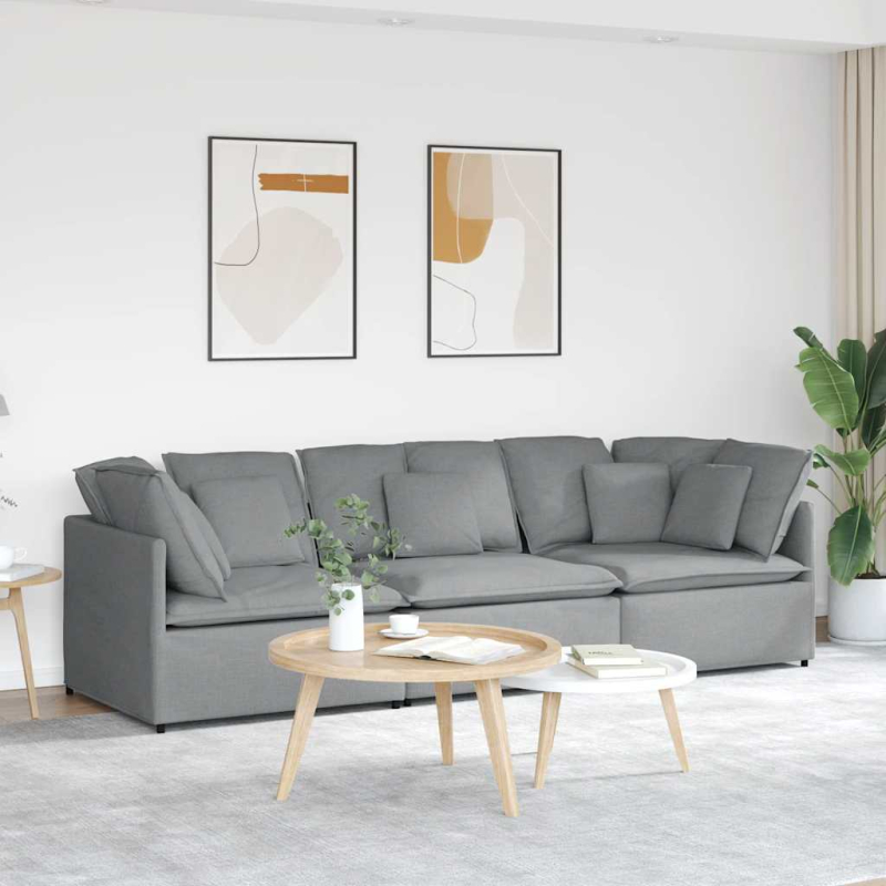 Modulares Sofa mit Kissen Stoff Hellgrau