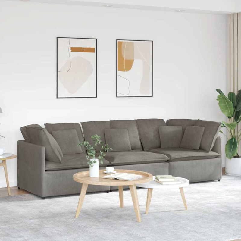 Modulares Sofa mit Kissen Cordstoff Hellgrau