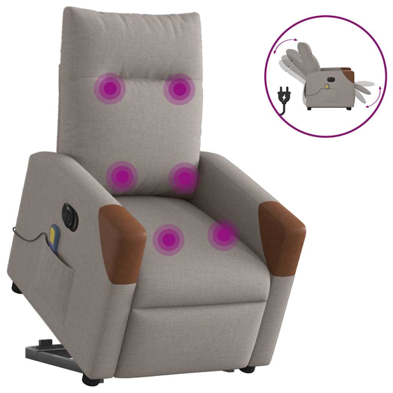 Elektrischer Massagesessel mit Aufstehhilfe Taupe Stoff