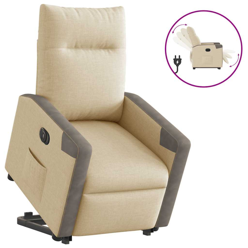 Relaxsessel mit Aufstehhilfe Elektrisch Creme Stoff