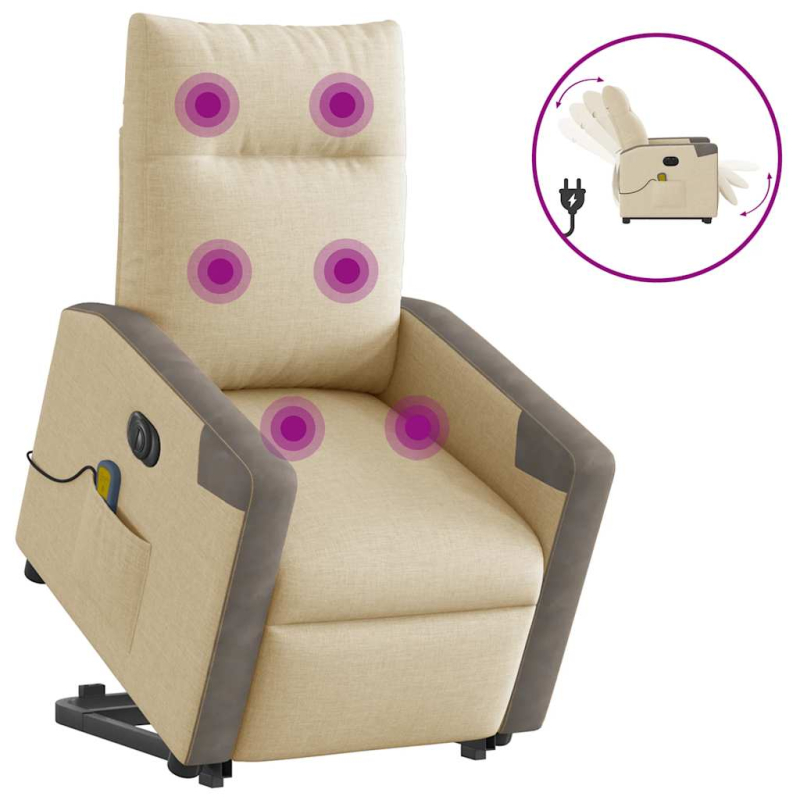 Elektrischer Massagesessel mit Aufstehhilfe Creme Stoff