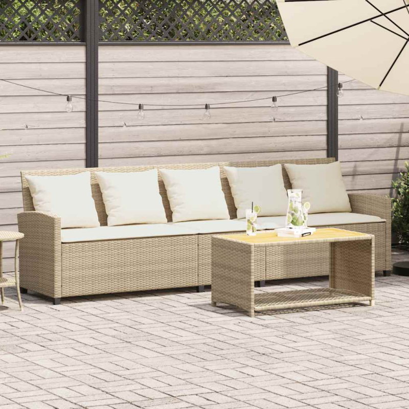 Gartensofa 5-Sitzer mit Kissen Beige Poly Rattan