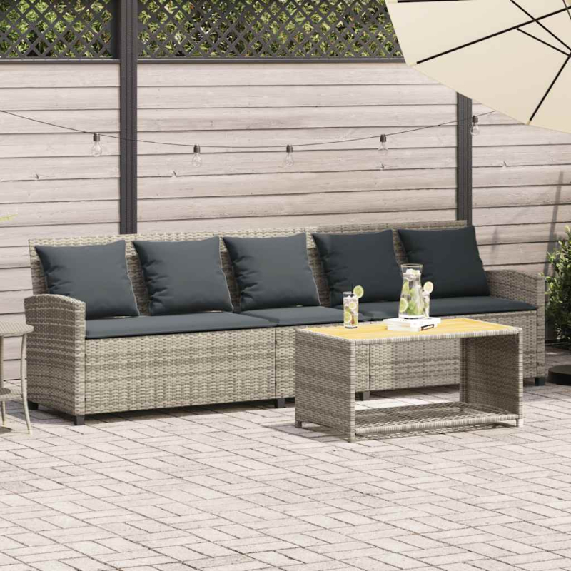 Gartensofa 5-Sitzer mit Kissen Hellgrau Poly Rattan