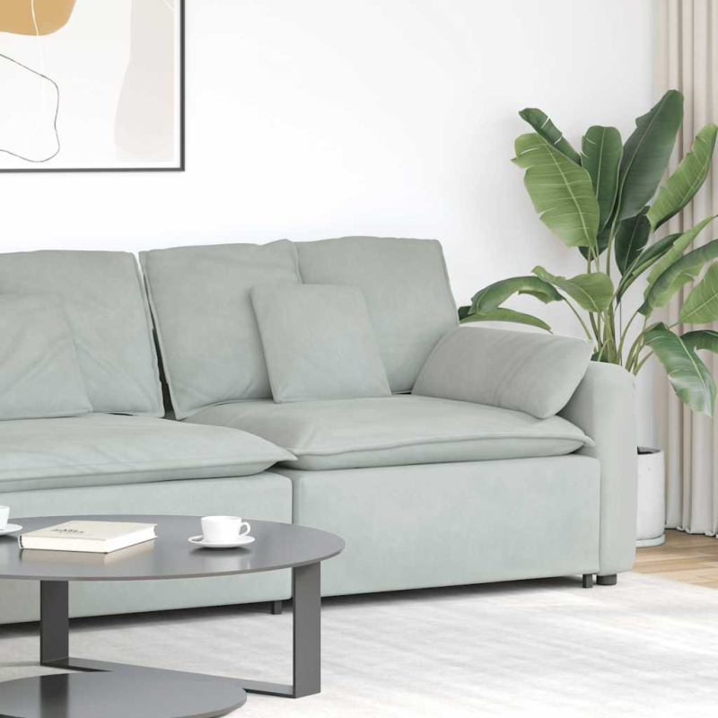 Modulares Sofa Endmodul mit Armlehne Kissen Hellgrau 100 cm