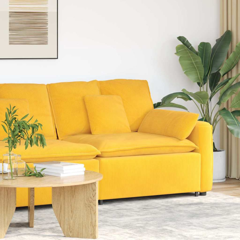 Modulares Sofa Endmodul mit Armlehne Kissen Hellgelb 100 cm