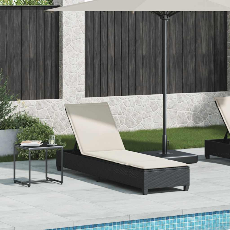 Sonnenliege mit Auflagen Schwarz 55x200x25,5cm Poly Rattan