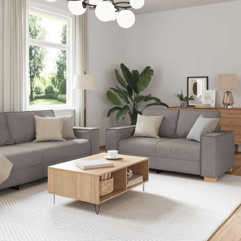 2-tlg. Sofagarnitur mit Kissen Taupe Stoff