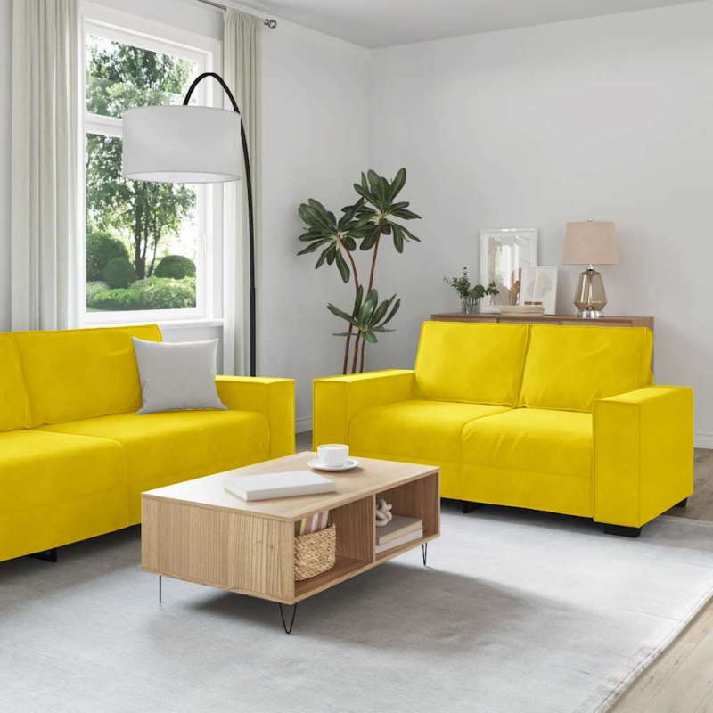 2-tlg. Sofagarnitur mit Kissen Gelb Samt