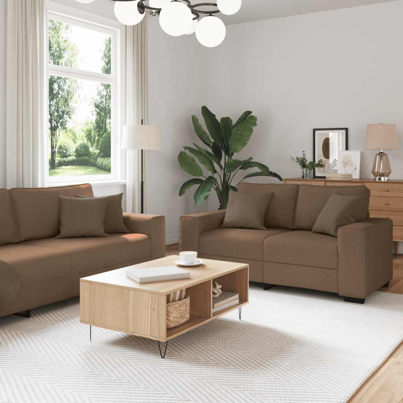 2-tlg. Sofagarnitur mit Kissen Braun Stoff