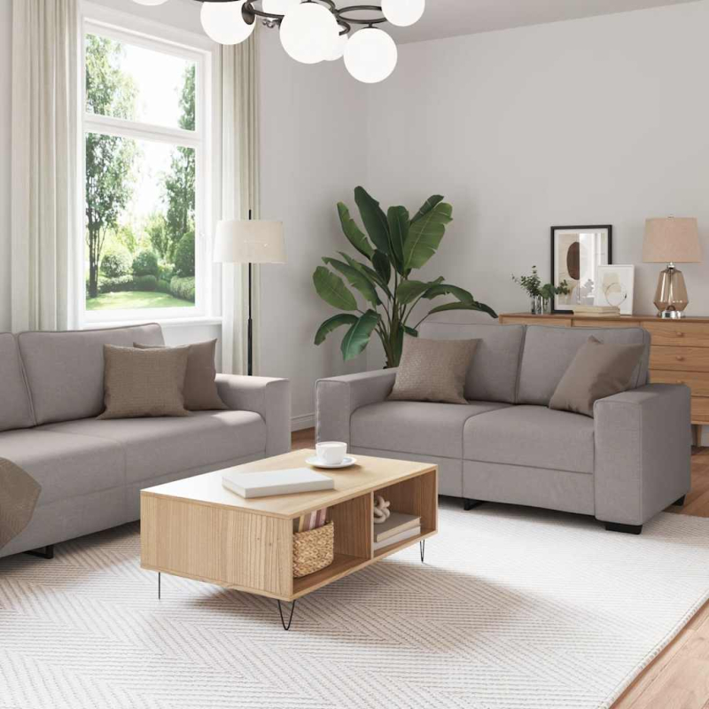2-tlg. Sofagarnitur mit Kissen Taupe Stoff