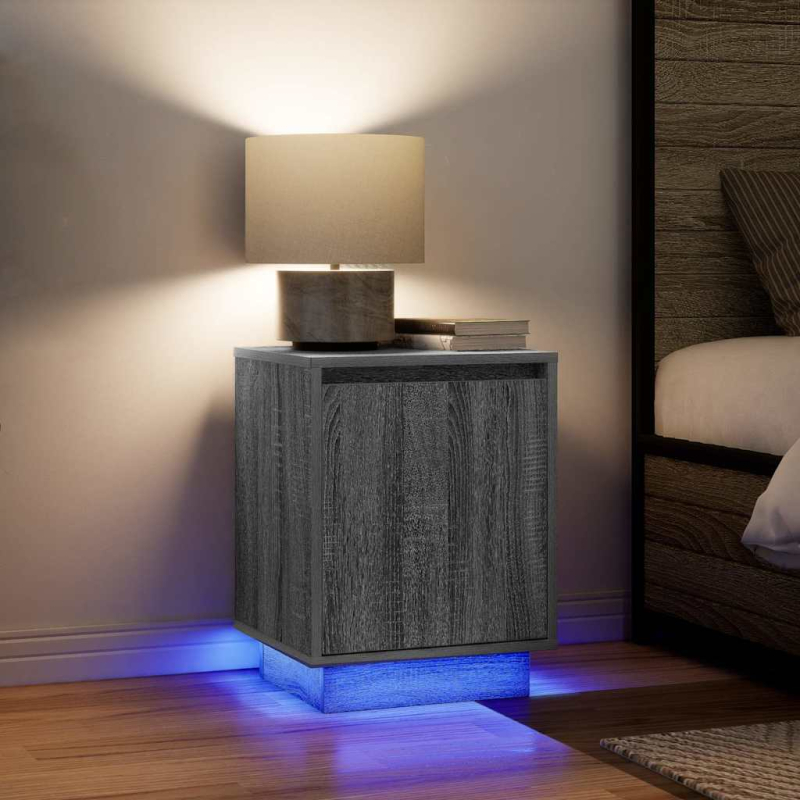 Nachttische mit LED-Leuchten 2 Stk. Grau Sonoma 38x34x50 cm