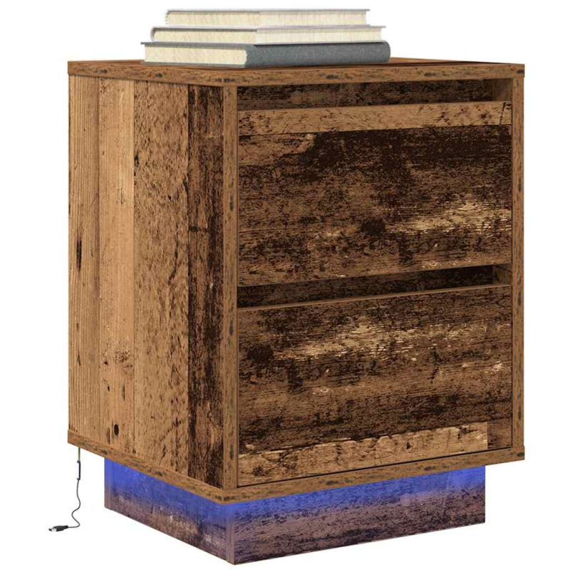 Nachttisch mit LED-Leuchten Altholz-Optik 38x34x50 cm