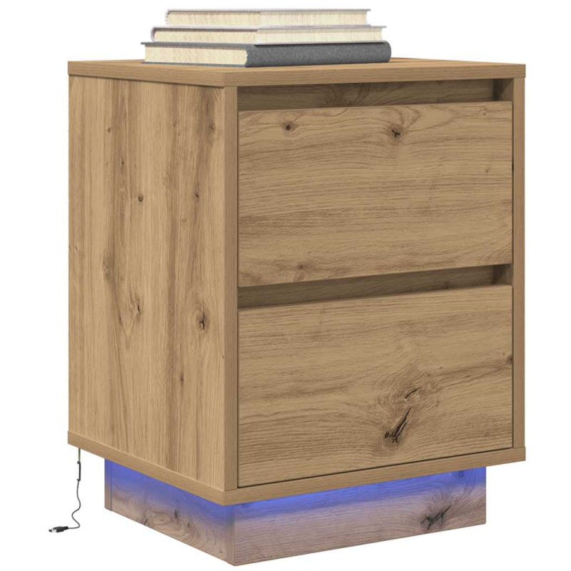 Nachttisch mit LED-Leuchten Artisan-Eiche 38x34x50 cm