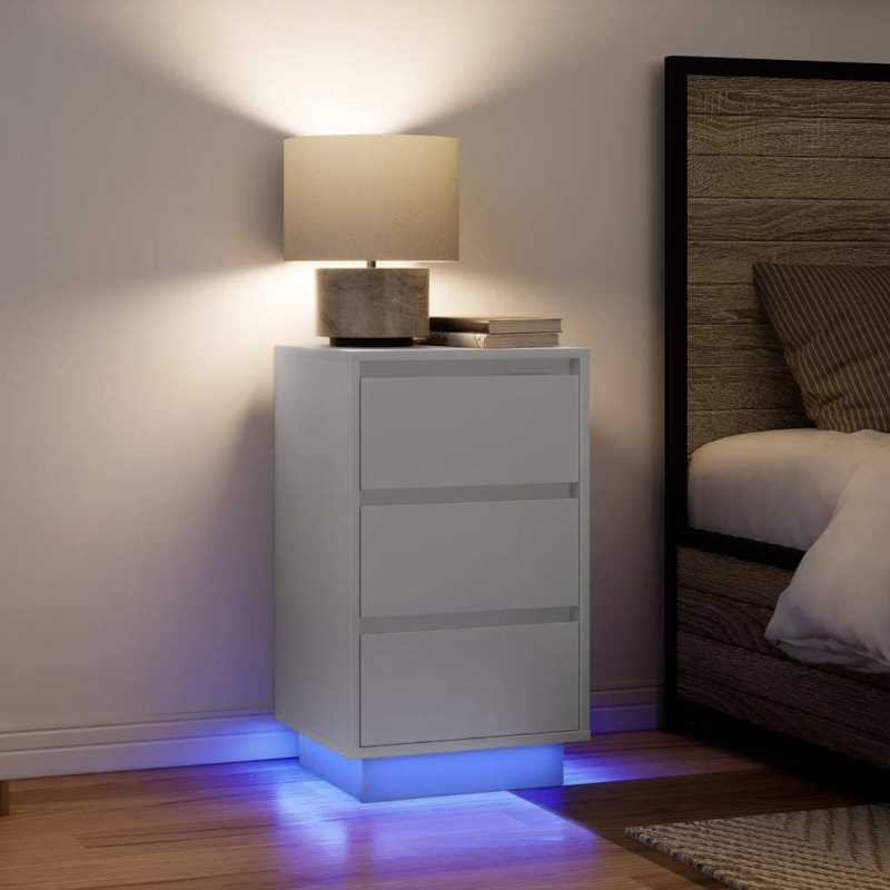 Nachttisch mit LED-Leuchten Weiß 38x34x65 cm