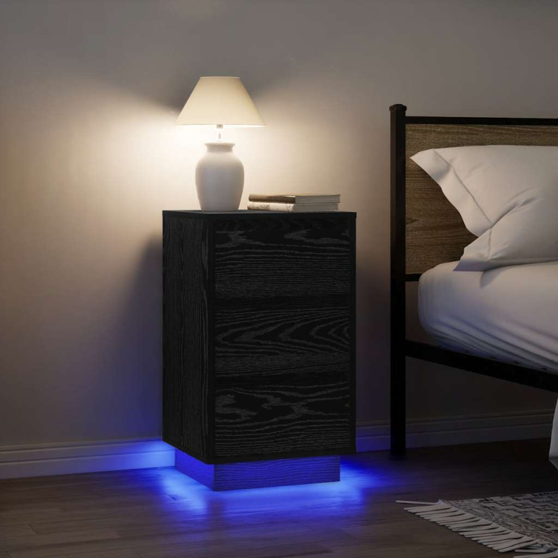 Nachttisch mit LED-Leuchten Schwarz 38x34x65 cm