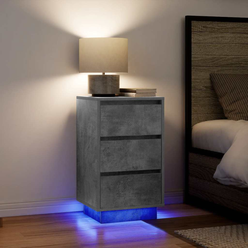 Nachttisch mit LED-Leuchten Betongrau 38x34x65 cm