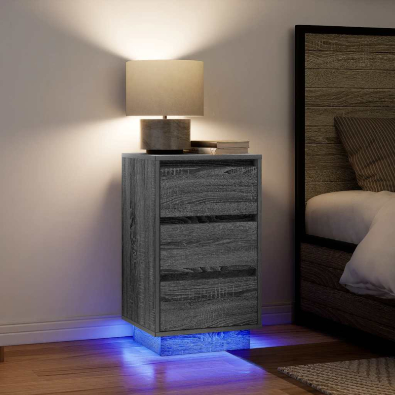 Nachttisch mit LED-Leuchten Grau Sonoma 38x34x65 cm