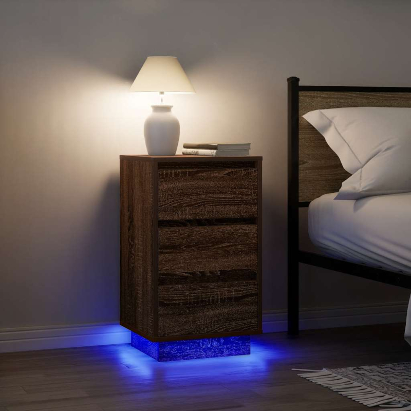 Nachttisch mit LED-Leuchten Braun Eichen-Optik 38x34x65 cm
