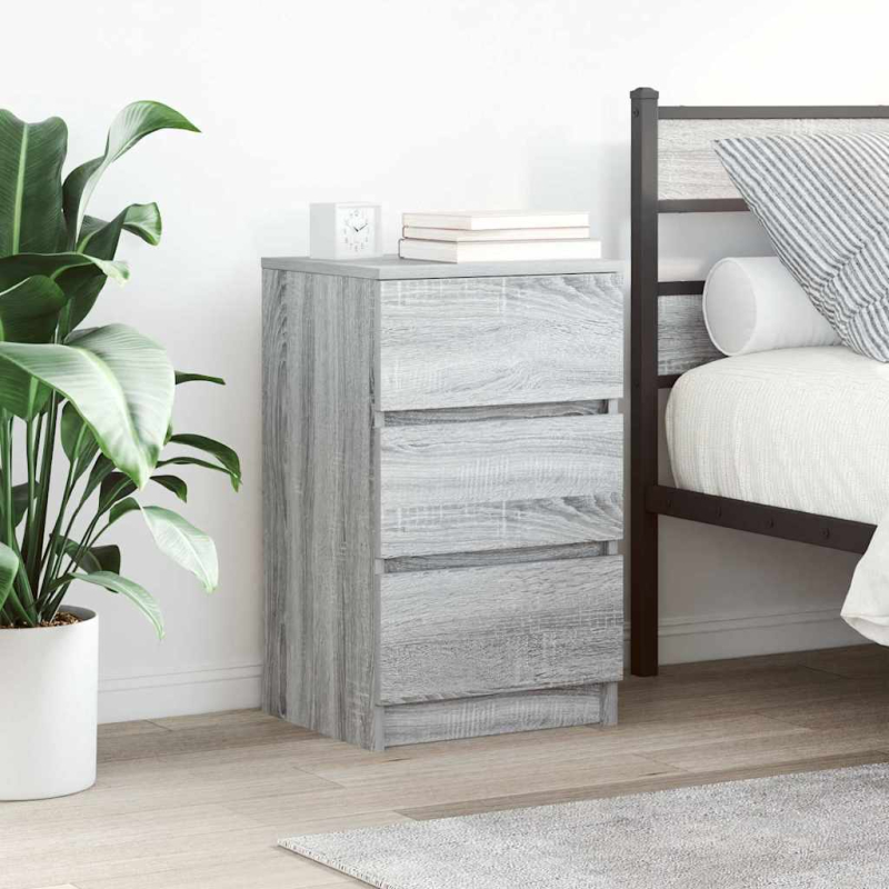 Nachttische mit 3 Schubladen 2 Stk. Grau Sonoma 39x35x65 cm