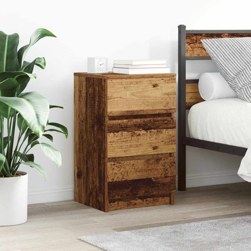 Nachttische mit 3 Schubladen 2 Stk. Altholz-Optik 39x35x65 cm