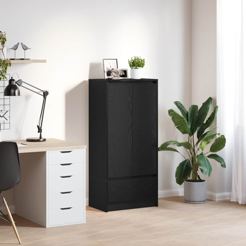 Schrank mit Schublade Schwarz Eichen-Optik 55,5x34x119,5 cm