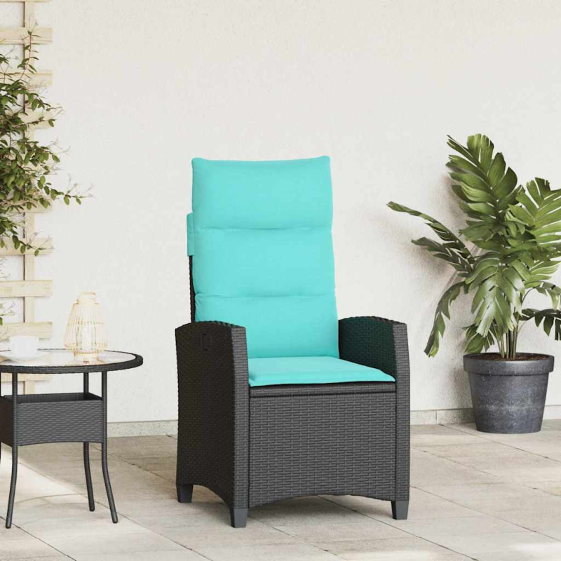 Gartensessel mit Beistelltisch Verstellbar Schwarz Poly Rattan