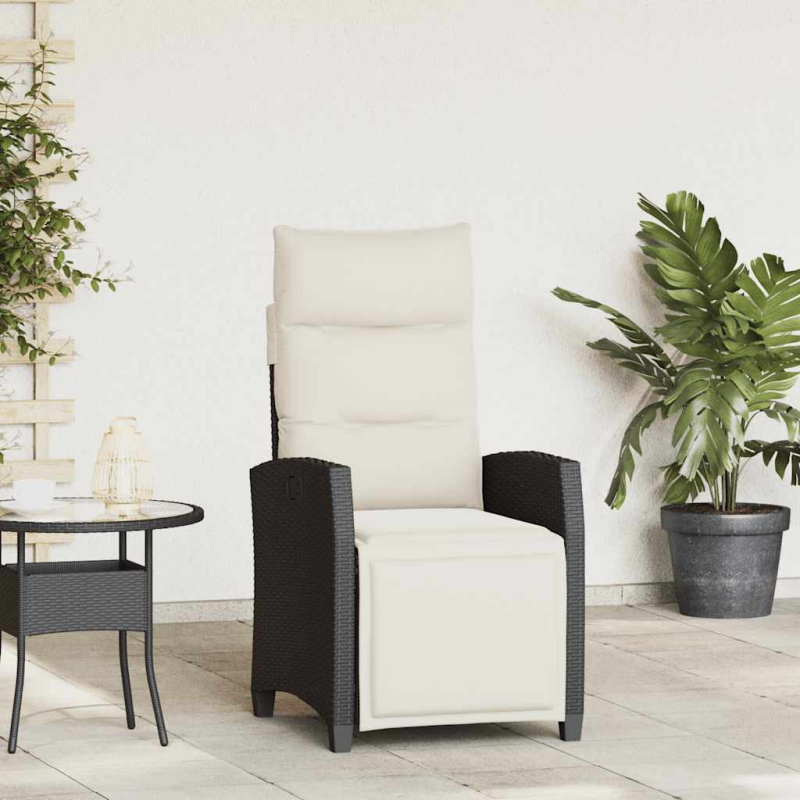 Gartensessel mit Beistelltisch Verstellbar Schwarz Poly Rattan