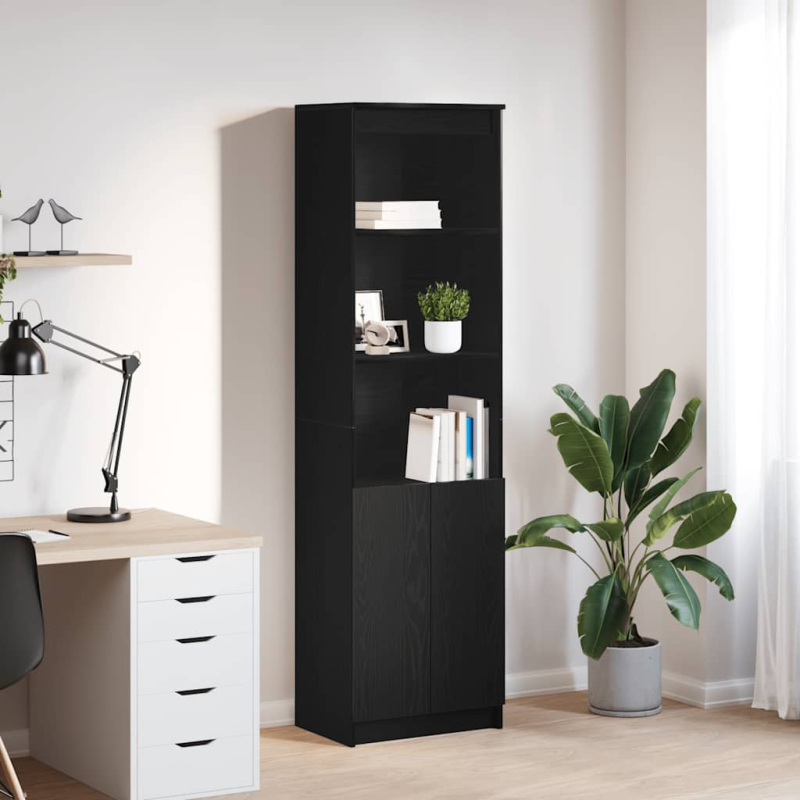 Highboard Schwarz Eichen-Optik 50x35x180 cm Holzwerkstoff