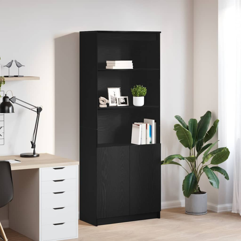 Highboard Schwarz Eichen-Optik 70x35x180 cm Holzwerkstoff