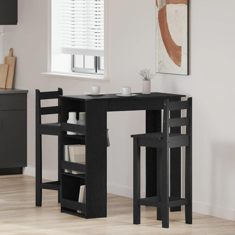 Bartisch mit Regal Schwarz Eichen-Optik 102x50x103,5 cm